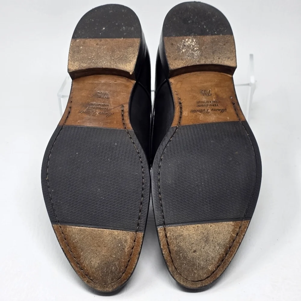 Marco Vittorio Plain-Toe Dress Shoe Men Sz 7.5 Black Lace Made In Italy Preowned